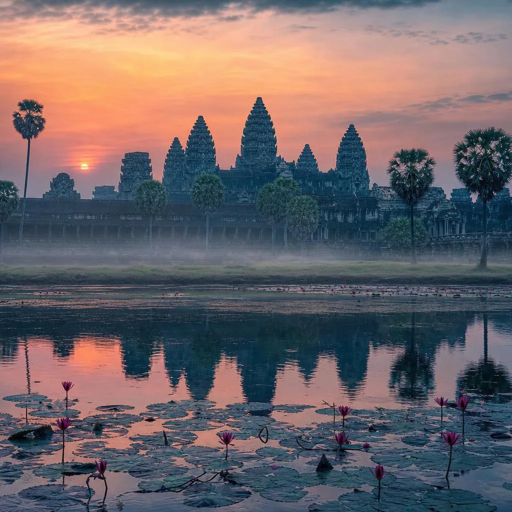Angkor Wat reflected at dawn