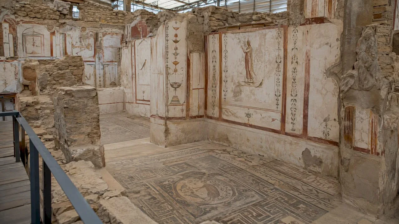 Frescoes and mosaic floor inside Terrace Houses