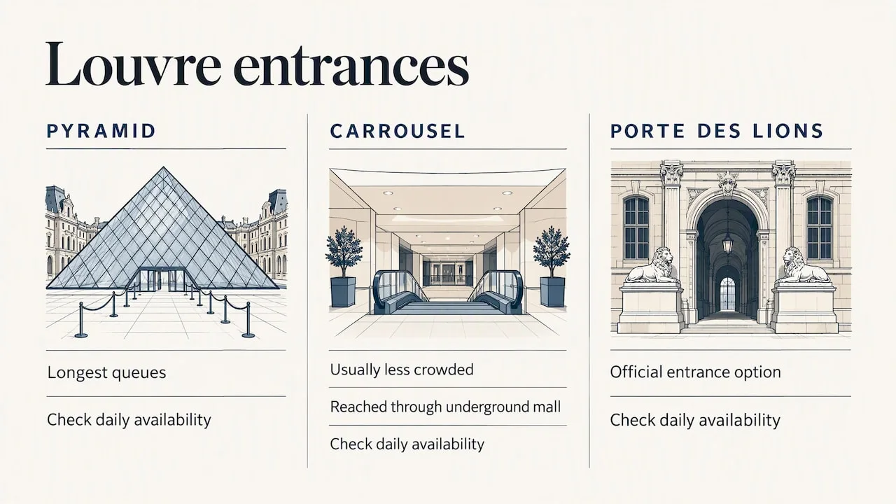 Comparison of three Louvre entrance options