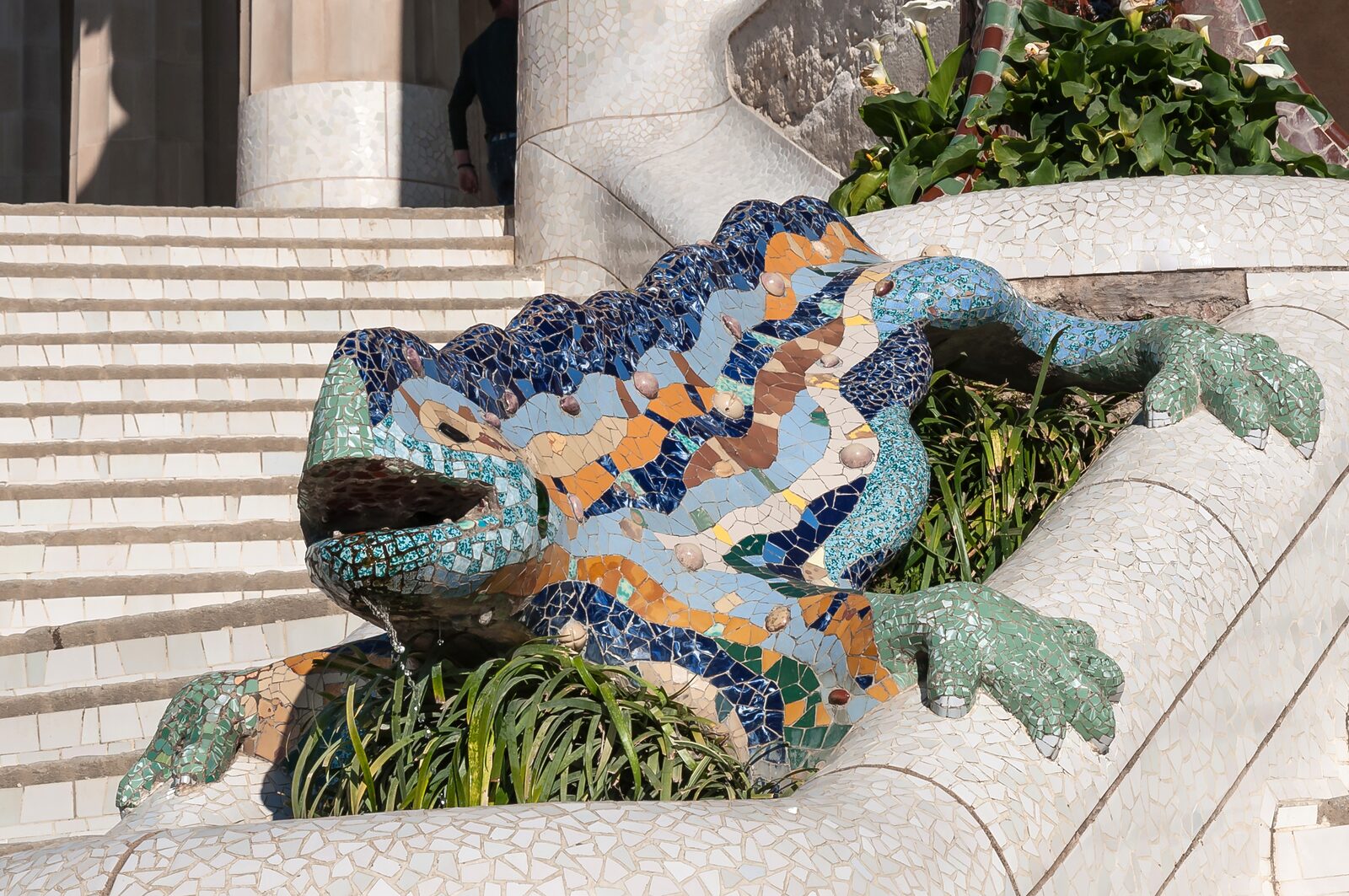 Mosaic dragon on the staircase inside Park Güell in Barcelona
