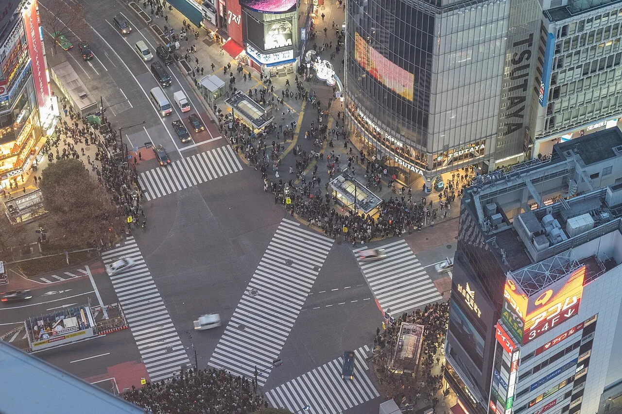 Shibuya Crossing below the Shibuya Sky observation deck