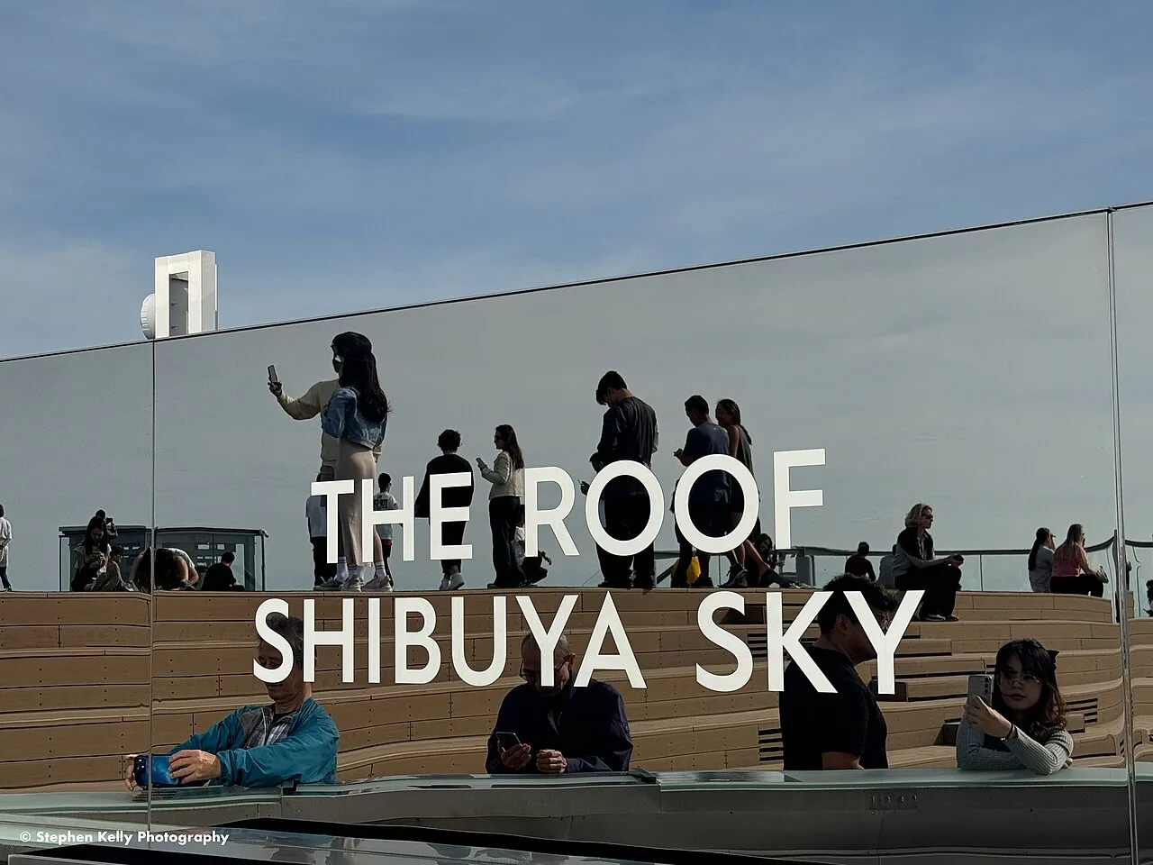 Open-air rooftop area and seating at Shibuya Sky