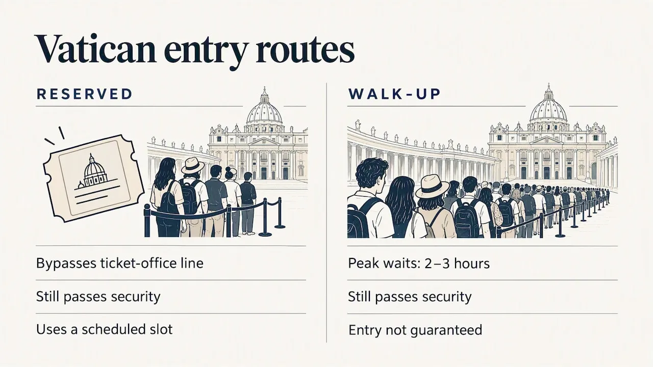 Reserved and walk-up Vatican entry queue comparison